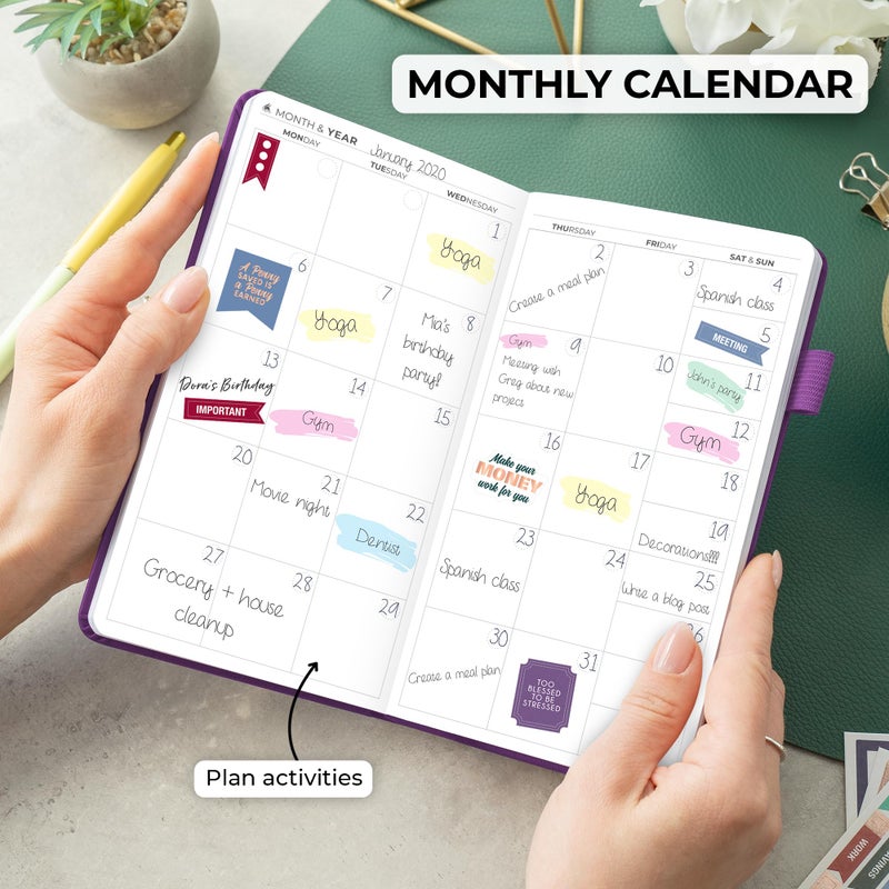 Clever Fox Pocket Planner Weekly â€“ Undated Monthly Goal Planner and Calendar, Mini Planner Perfect for Purse, 3.7x6.7" (Purple) - Image 4
